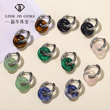 晶东珠宝复古气质高级感耳饰批发天然水晶黄虎眼石面包圈钛钢耳环