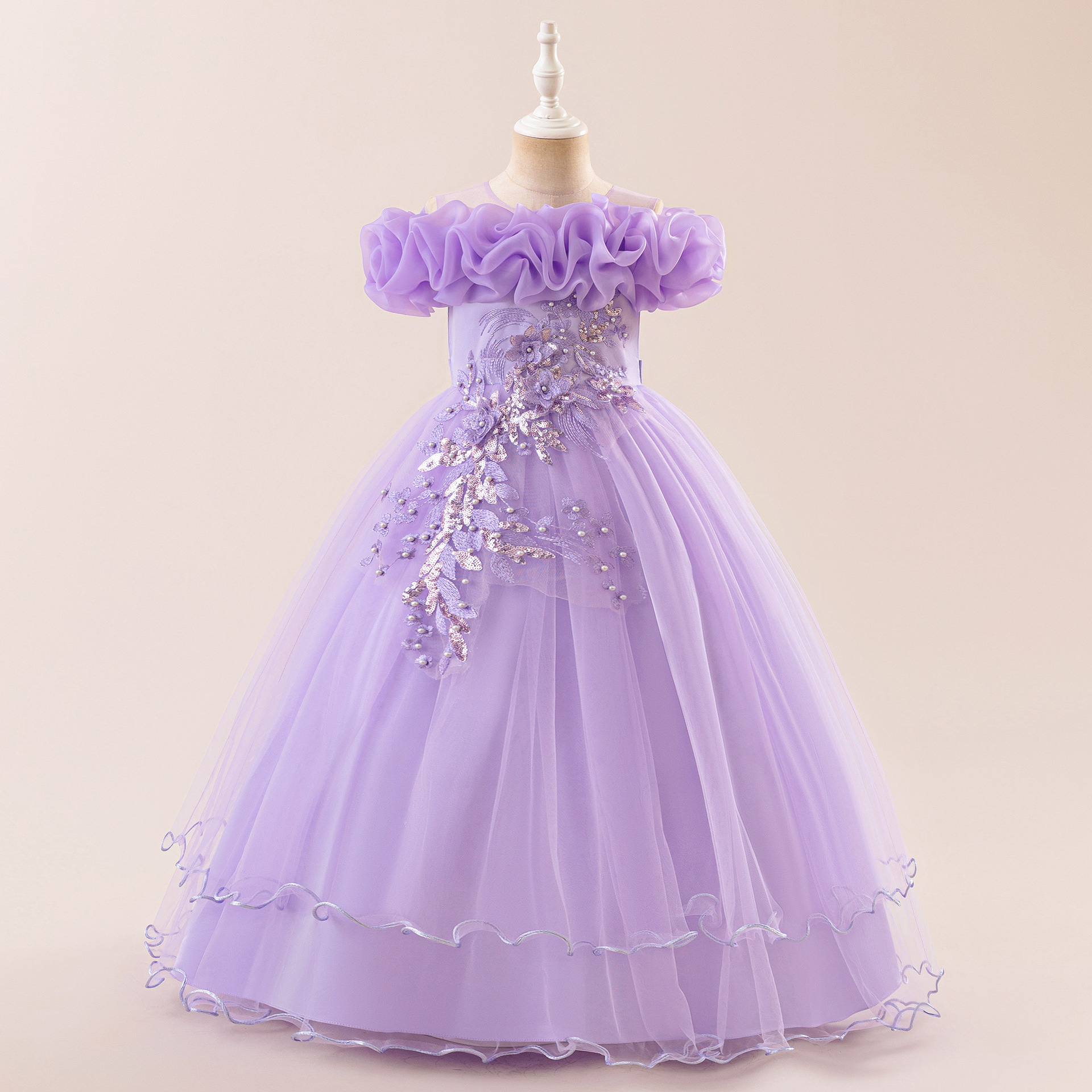 Europa y América vestidos de niñas nuevos vestidos de boda de hombro de flores de cuentas de niños vestidos de princesa vestidos de fiesta de niñas