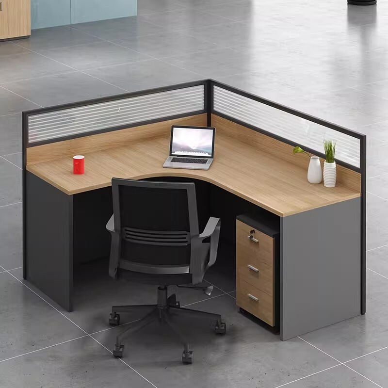 Office Desk with Side Cabinet, Simple Modern Workstation, Computer Desk with Screen Partition, Office Staff Desk