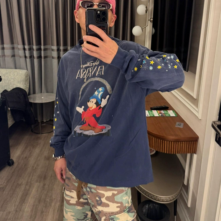 Saint Michael Fantasia Mickey VTG Американская High Street стирает свободную футболку с длинными рукавами для мужчин и женщин ins