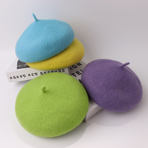 Mushroom hat new parent-child children's beret autumn and winter woolen solid color simple adult painter hat