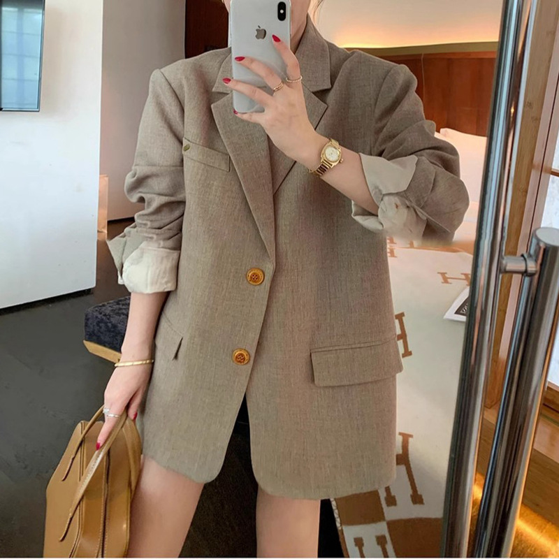预售设计感廓形西装外套女春季新款复古宽松休闲西服|undefined