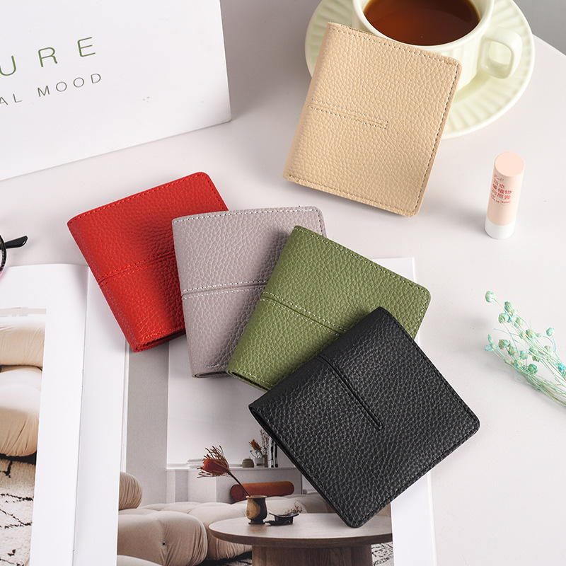 New 2024 Women's Simple Stitched Short Leather Wallet 80% off Wallet with Clasp Ultra-Thin Multi-Card Slot Wallet