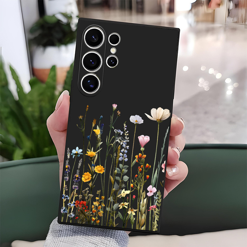 Cute Retro Wildflower Silicone Phone Case for Samsung S24, Galaxy S25 Ultra Full-Cover Protective Case