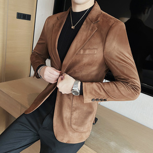 Wholesale distribution men's suit high-end sense deerskin velvet men's casual suit fashion two-button men's single suit
