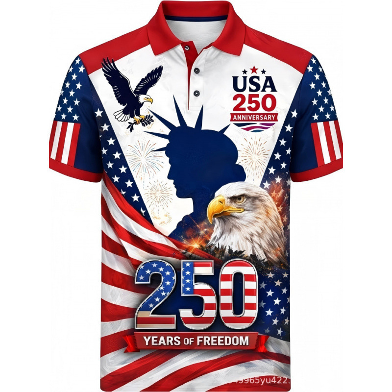 2026 Summer New Men's 3D Printed Polo Shirt American 250Th Anniversary Freedom Commemorative Short Sleeve Turn-Down Collar T-Shirt 2026 Summer New Men's 3D Printed Polo Shirt American 250Th Anniversary Freedom Commemorative Short Sleeve Turn-Down Collar T-Shirt