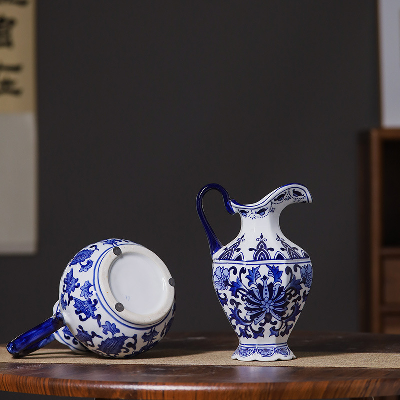 Jingdezhen vasijas de cerámica, vasijas de leche, vasijas de cerámica de color azul, vasijas de cerámica de estilo chino, gabinete de televisión, adornos, vasijas de cerámica