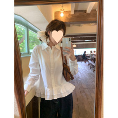 学院风白色衬衫女设计感荷叶边甜美衬衣小个子仙叠穿上衣潮