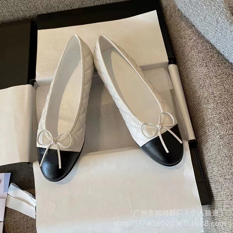 经典小香风芭蕾鞋女蝴蝶结圆头平底鞋浅口舒适百搭一脚蹬懒人鞋女|undefined