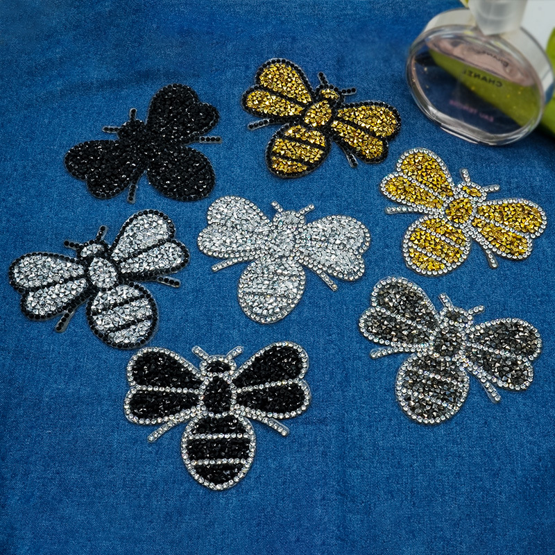 Cross-border rhinestones, little bees, hot melt, hot melt adhesive, mesh, rhinestones, fabric stickers, hot pictures, clothing patches, direct wholesale