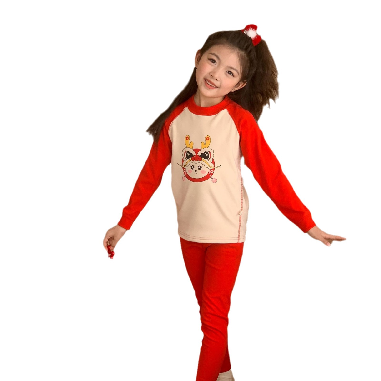 Año de nacimiento los niños terciopelo traje caliente del muchacho dragón rojo sin hueso ropa otoño pantalones largos Año Nuevo pijamas homewear