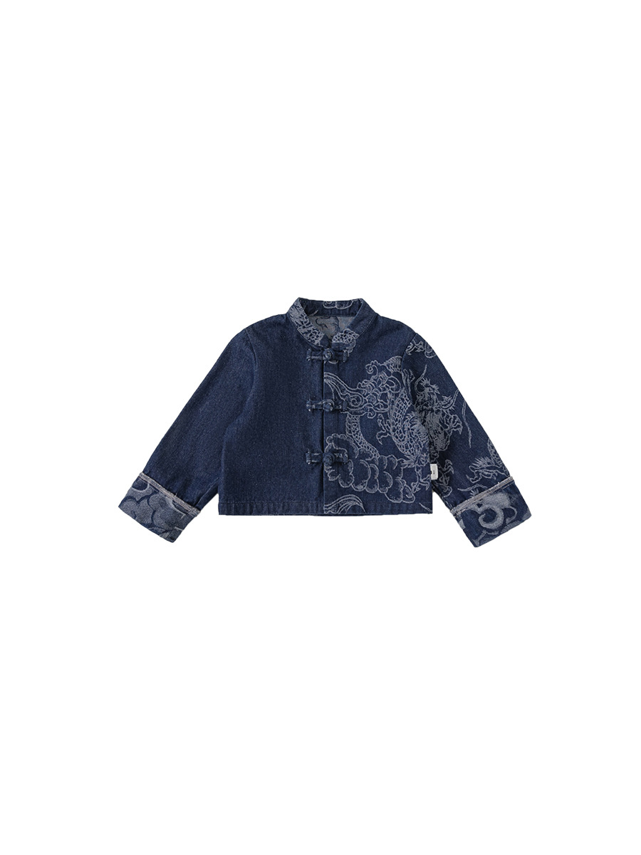 Youbao ropa para niños chaqueta para niños de estilo chino primavera para niños patrón de dragón chaqueta de mezclilla para niños chinos ropa para niños de Huzhou