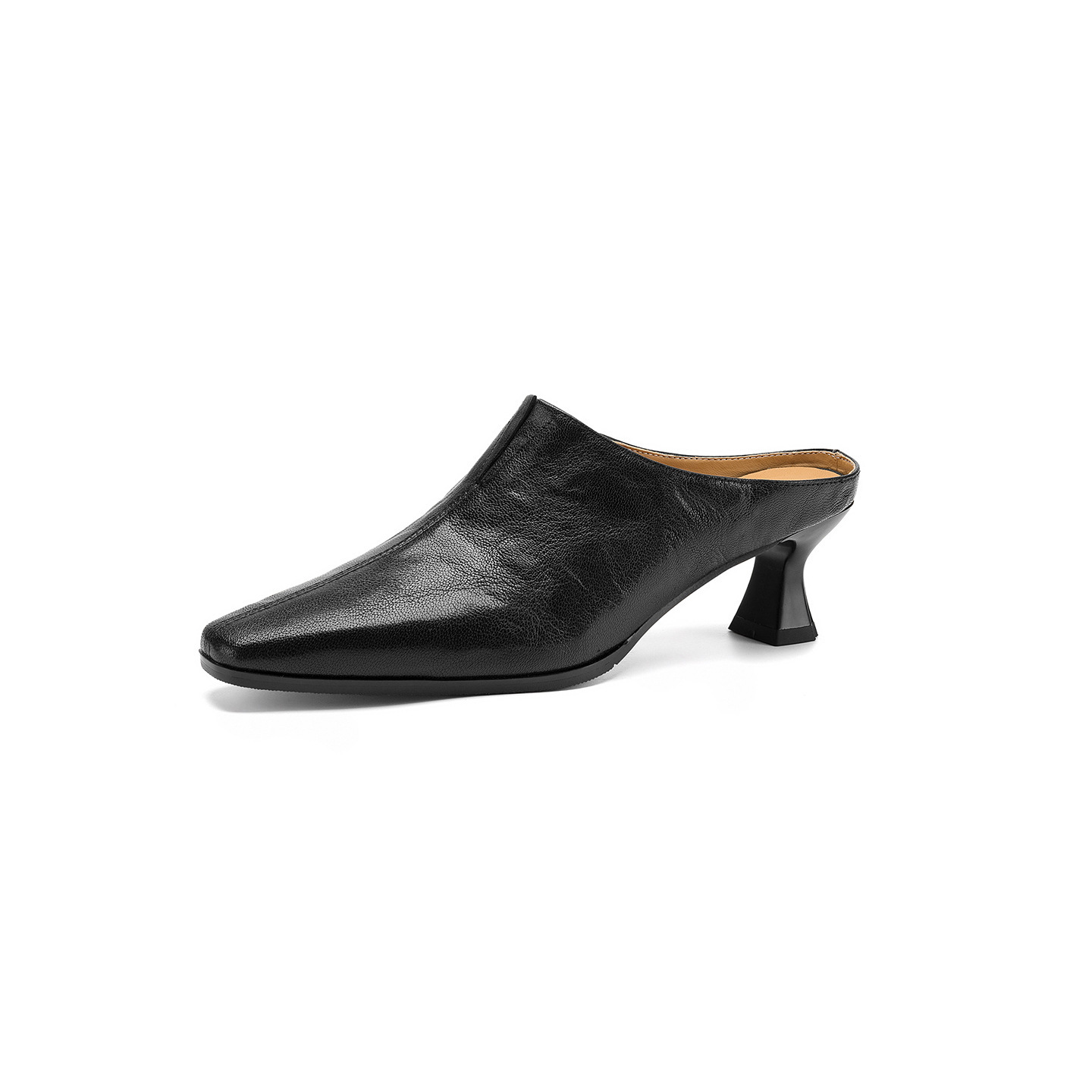 Sandal nữ bít mũi cao gót thô 5 cm, da bò mùa xuân hè — đen chi tiết 23