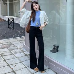早秋新款黑色喇叭阔腿裤女时髦气质高腰直筒宽松女式牛仔裤显瘦