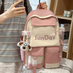 ステッチコントラストカラーバックパックレディースカジュアル中学生スクールバッグメンズ大容量キャンパストレンディブランド大学生旅行バックパック