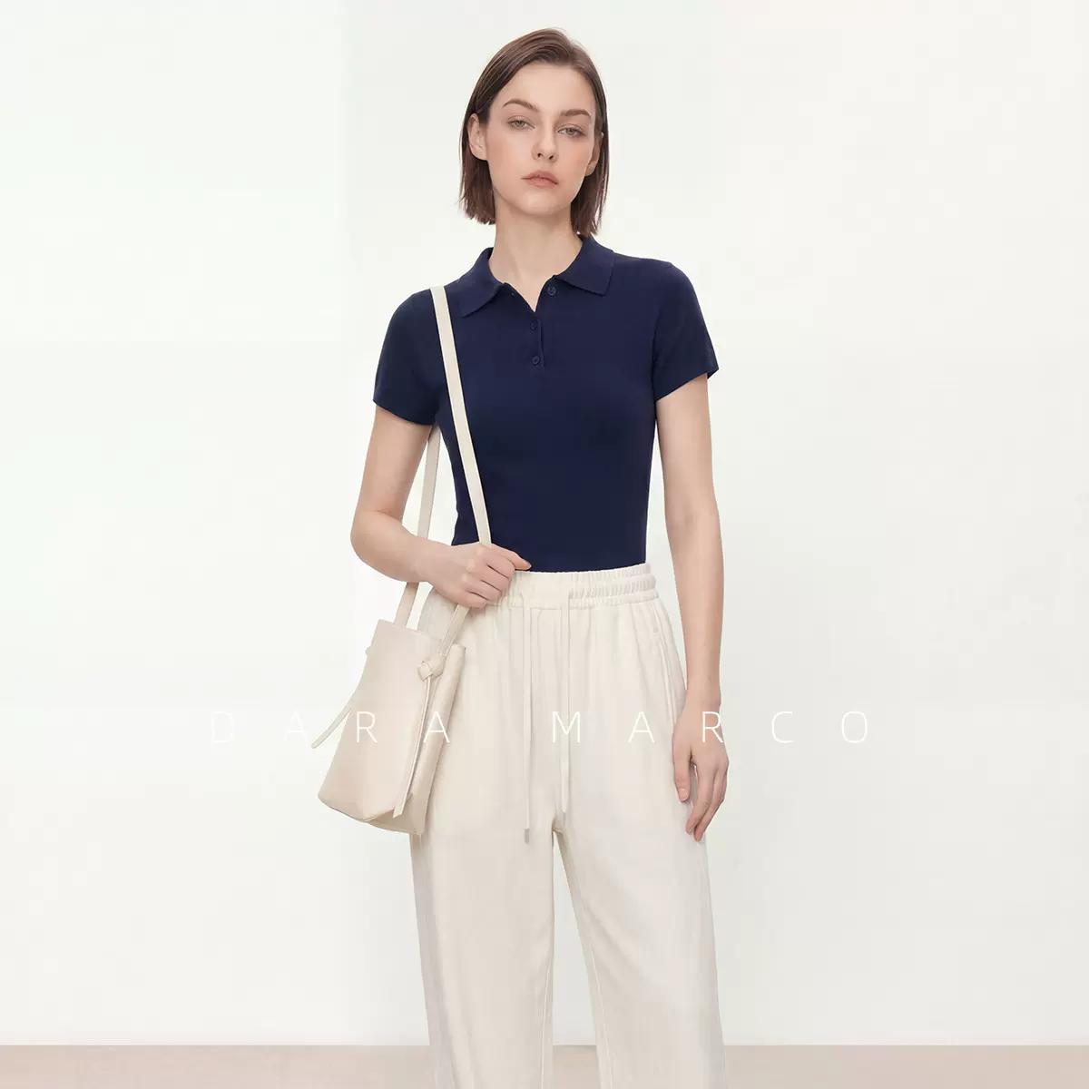 身显瘦 Polo 领针织衫女 MD 风羊毛混纺秋季百搭气质打底上衣