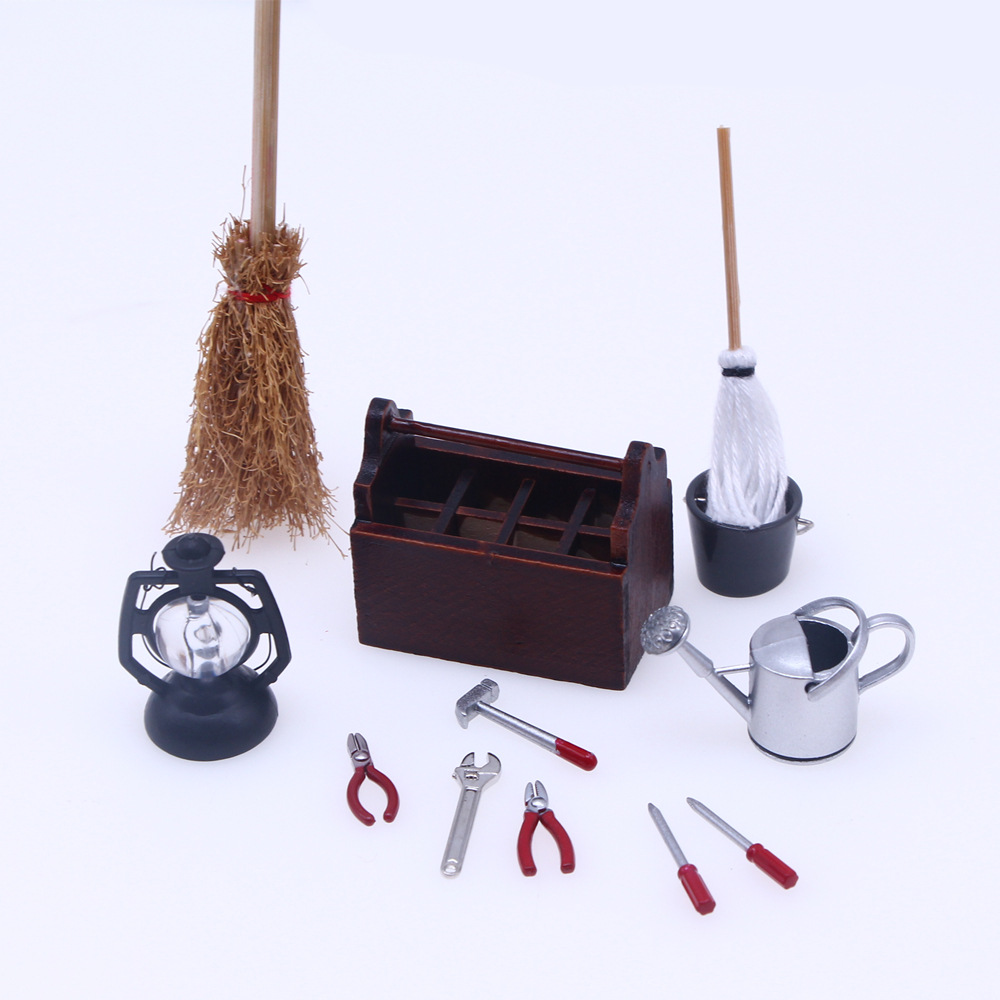 Dollhouse caja de herramientas madera traje BJD aleación herramienta modelo OB11 accesorios escena en miniatura