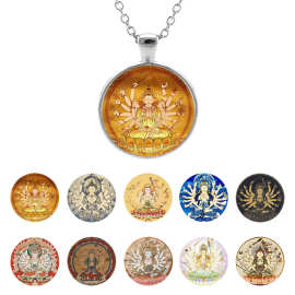 跨境热销新品 准提观音菩萨系列图片 时光宝石玻璃贴片吊坠项链
