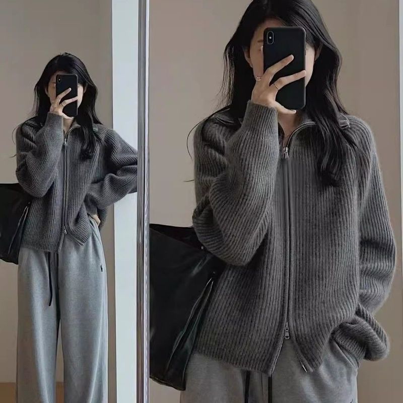 针织开衫毛衣外套女洋气宽松休闲百搭外穿上衣潮秋冬新款时尚韩版|undefined