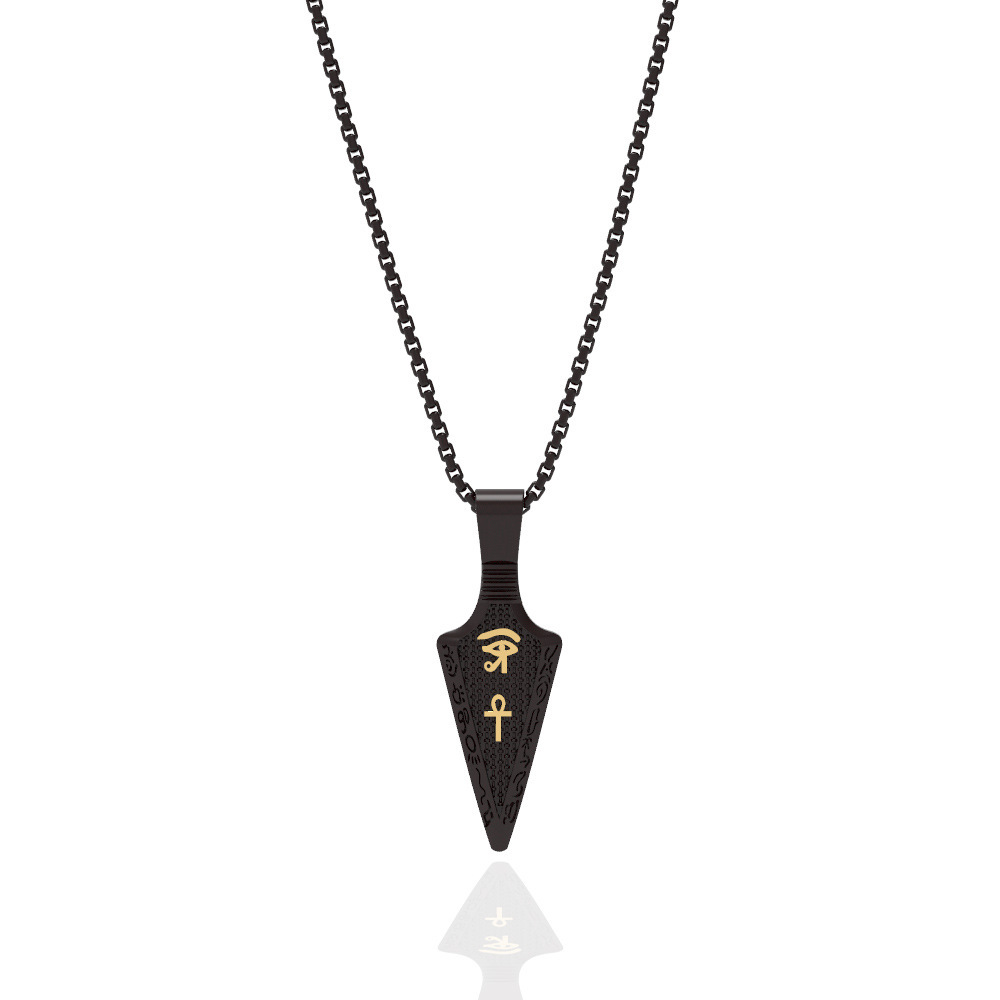 Bijou talisman de protection transfrontalier, nouveau modèle best-seller : Collier en alliage avec œil d'Horus, ankh et pointe de lance, accessoire pendentif pour homme_voghion.com