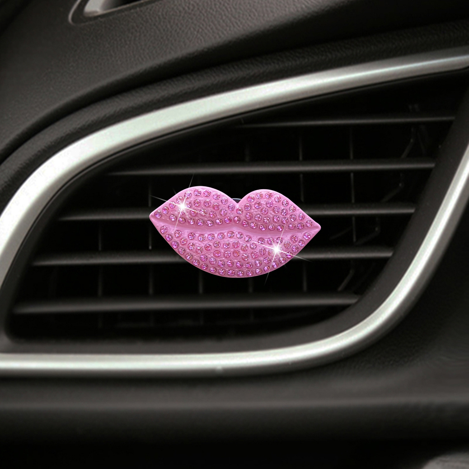 Creative diamond-embellished red lips solid scented cream car air vent air freshener clip for women