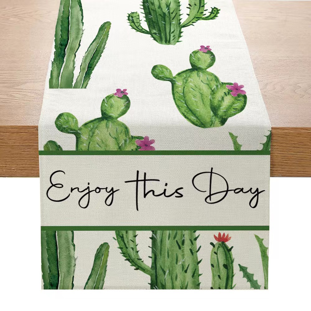 Transfronteriza nuevo Lino impreso corredor de mesa Simple planta verde Margarita serie Amazon hogar Decoración mantel