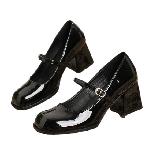Cross-border foreign trade European size comfortable square toe women's single shoe thick heel one-piece Mary Jane high heels black work shoes