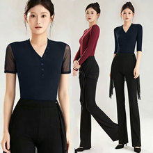 形体走秀训练服装女棉质黑色弹力优雅练功服现代舞开裆连体服新款