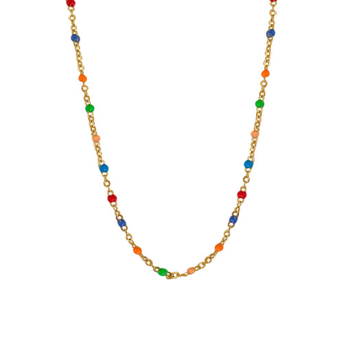 Layered Double Wearing Oil Mother-of-Pearl Necklace Korean Style Fashion Jade Color Chain Clavicle Chain Rice Bead String Necklace for Women