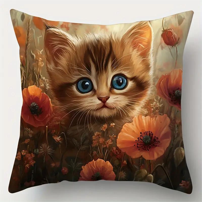 80g Weight Pillow Cases Home Textiles & Decor Type Polyester Material Cat Pattern Cute Style Cute Cat Polyester Pillow Cases Couch & Sofa Decor 6