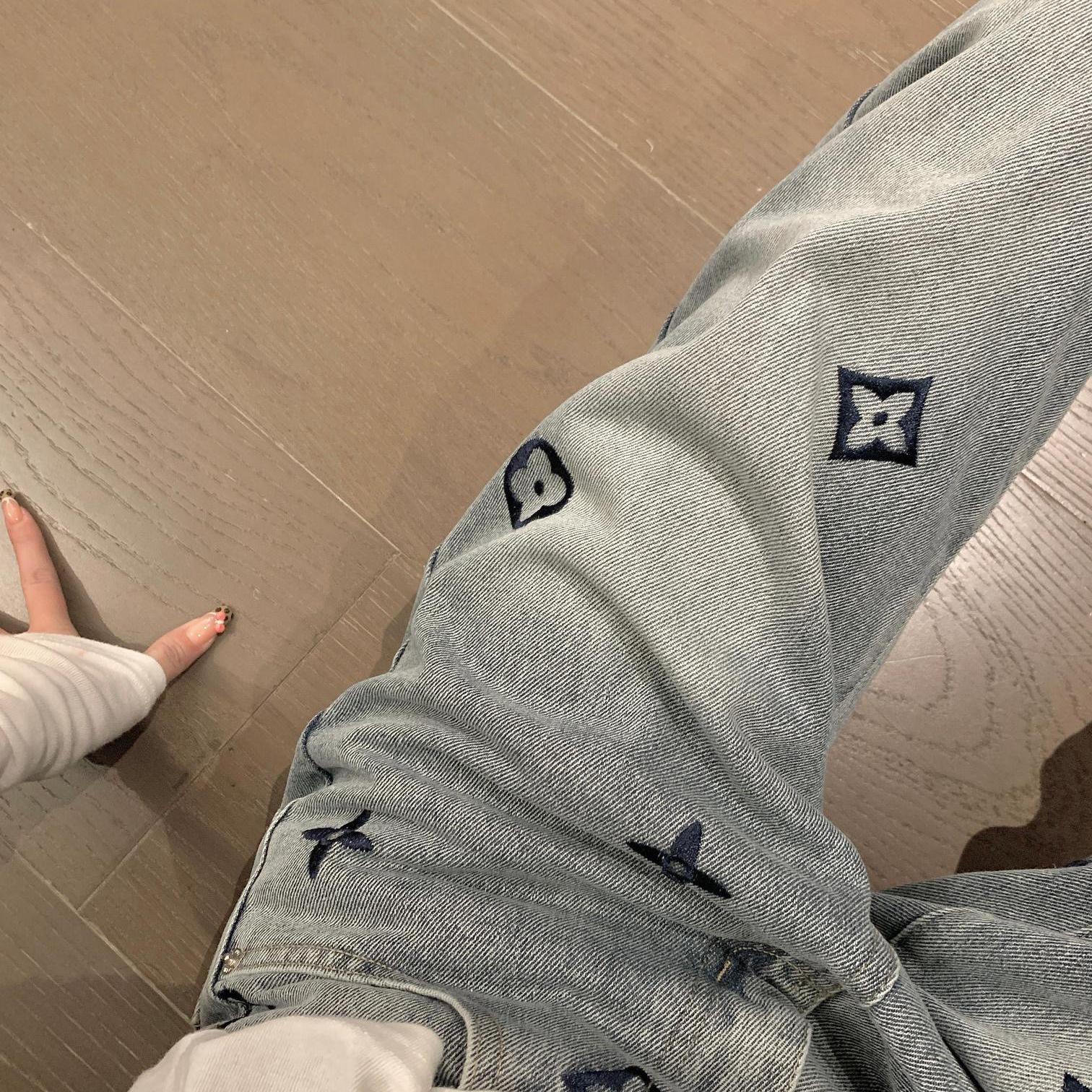 Jeans for Women 2025 Autum New Ins Classy Jacquard Loose Slimming Look Long Floor-Length Wide-Leg Long Pants