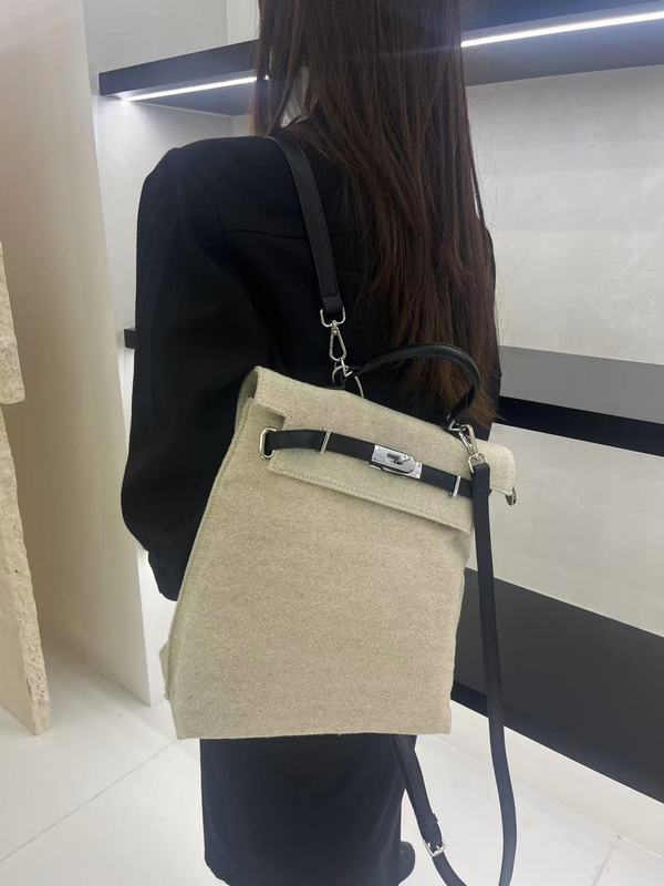 网红凯莉双肩背包设计感高质感亚麻书包包女大学生通勤个性女包潮|undefined