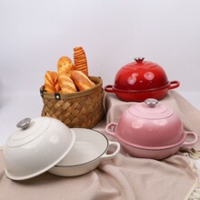 铸铁珐琅黑色面包锅烤欧包两用锅双耳平底煎锅烤面包口径26cm