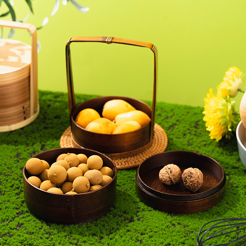 Fábrica al por mayor cesta de mano de madera para el hogar en capas caja de fruta fresca vintage caja de pastelería japonesa vajilla