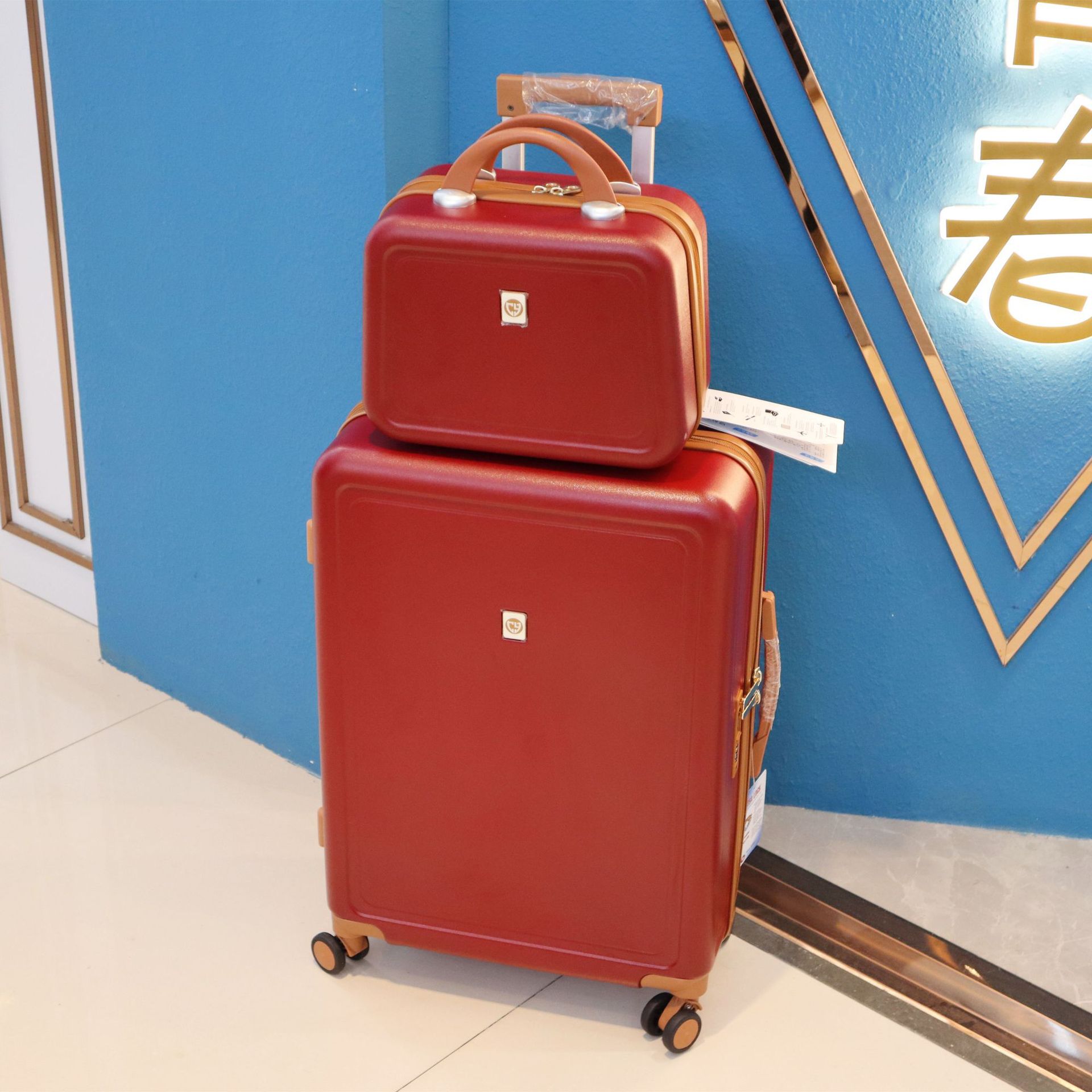 Red suitcase female wedding dowry trolle...