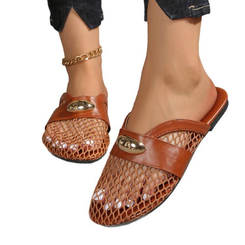 Large size Mary Jane mesh breathable toilead mesh breathable flat fishnet shoes toilead semi-drag