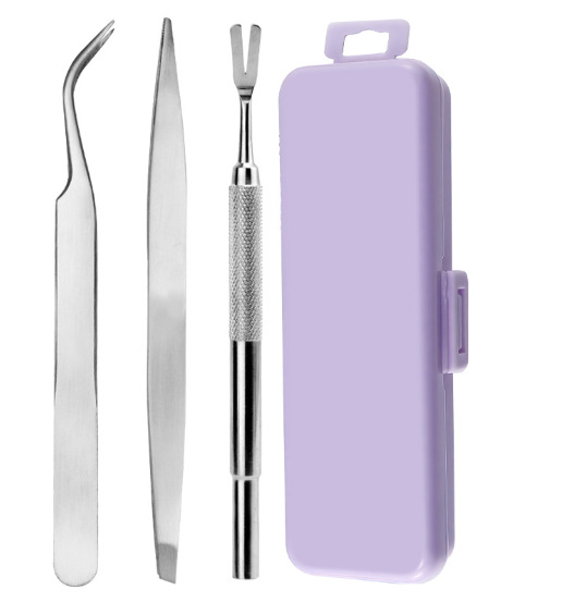 애완동물 포크 3종 세트 + 미니 보라색 플라스틱 상자