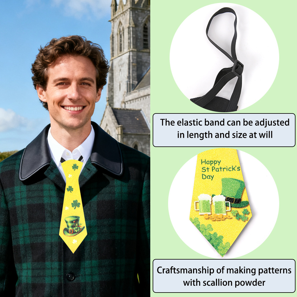 Día de San Patricio de los niños irlandeses corbata de trébol decoración de la fiesta de dibujos animados perezoso corbata sin nudos