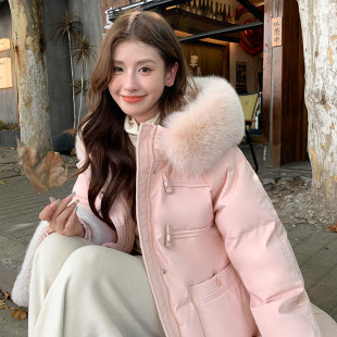Down Jacket Long Women's 2025 Autumn and Winter New Fashion Korean Style Loose Thickeneded White Duck down Mid-Length Hooded Jacket