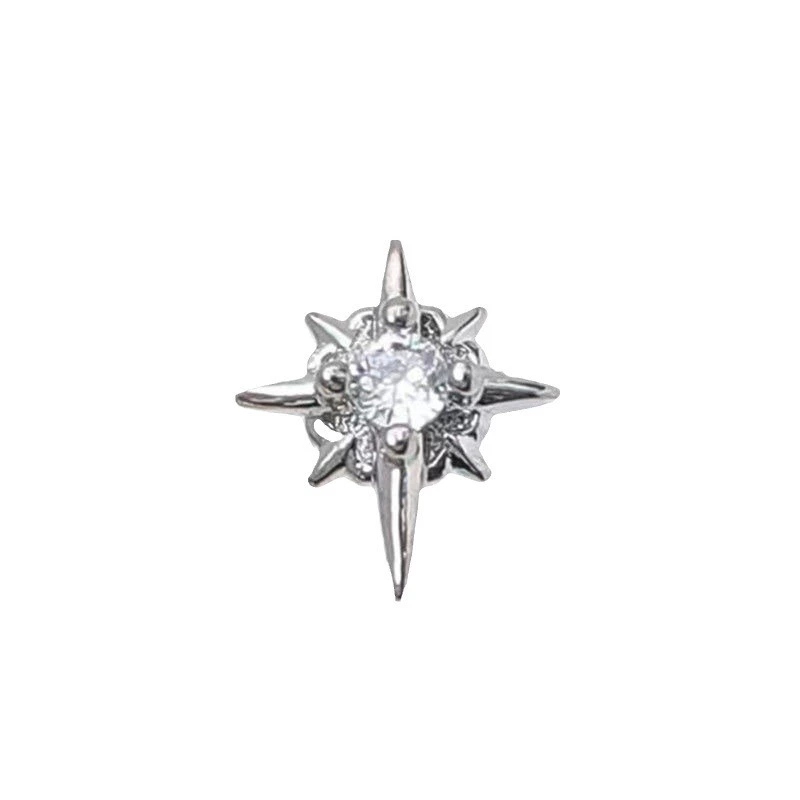 Серьги unisex 925 серебро, европейский минимализм «звезда», чёрный или белый камень