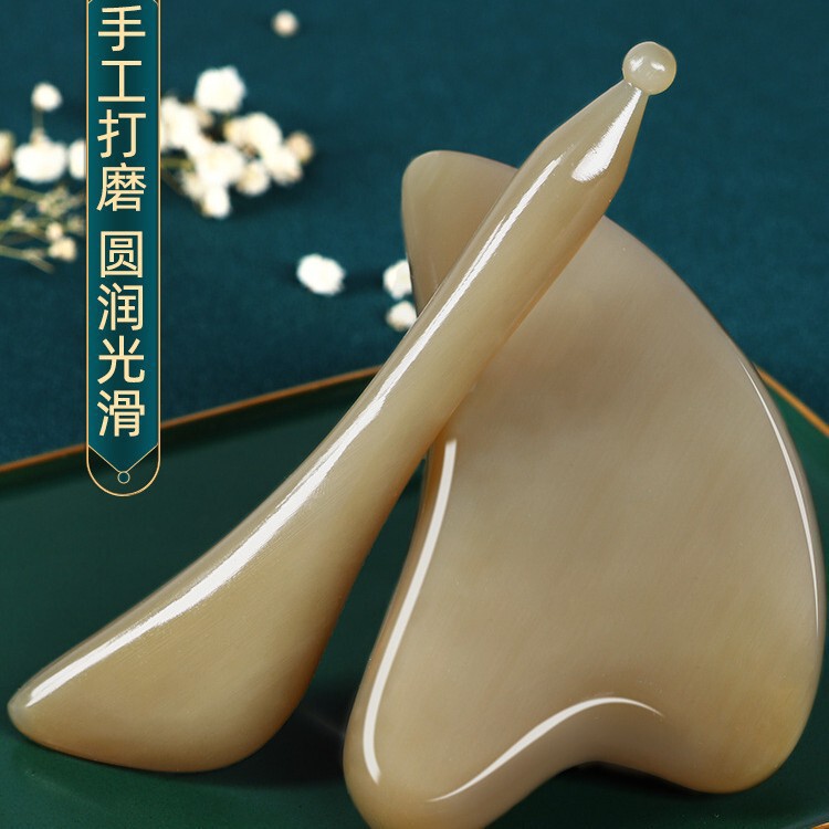 Pure Natural White Buffalo Horn Scraping Board for Facial Beauty, Eye Area Massage, Lightening Spots, and Wrinkle Removal Stick