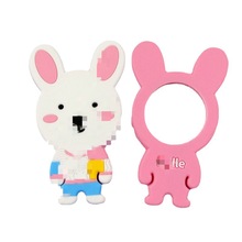 韓國卡通手柄鏡子 兔子熊貓pvc軟膠化妝鏡梳妝鏡制定 動物公仔鏡