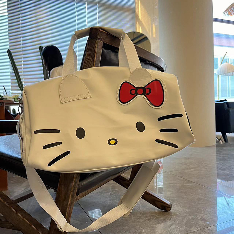 新しいクロスボーダー漫画かわいいワンショルダー大型バックパックリボンハローキティポータブルフィットネスバッグクロスボディトラベルバッグ女性用|undefined