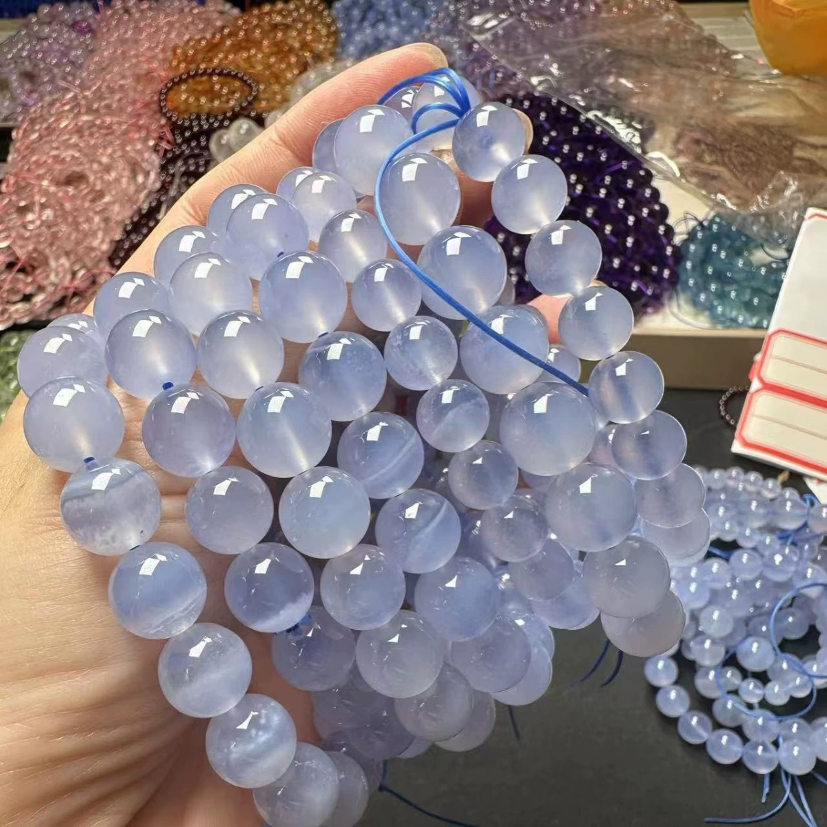 Синий агатовый браслет Фиолетовый агат ручная нитка с одним кругом