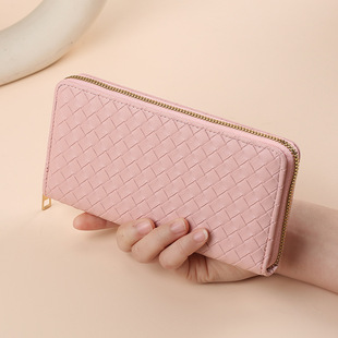 Cross-border Woven Wallet Women's Wallet Women's Long Korean-style Student Fashion Large Capacity Multi-card Wallet with Zipper