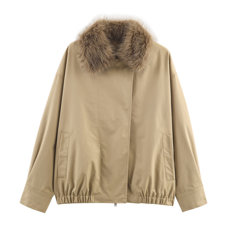 Foreign Trade Wholesale 2025 Autum New Fashion Simple Artificial Fur Collar Bomber Jacket 0155248