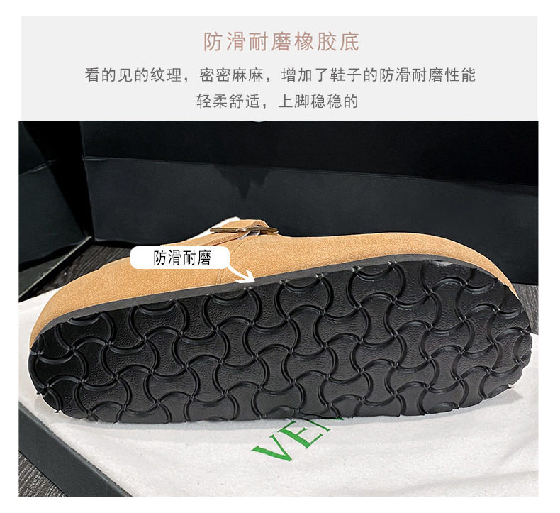 Dép sandal nữ bít mũi da thật quai khóa đế dày kiểu Birkenstock — 261 Màu nâu sẫm (toàn bộ), 261 Xám (toàn bộ), 261 kaki (toàn bộ băng đảng), 265 kaki (nửa kéo) chi tiết 11