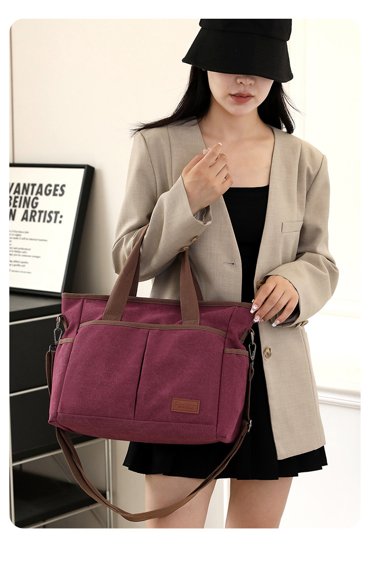 Women's Canvas Shoulder Bag Retro Style Large Capacity Office_voghion.com