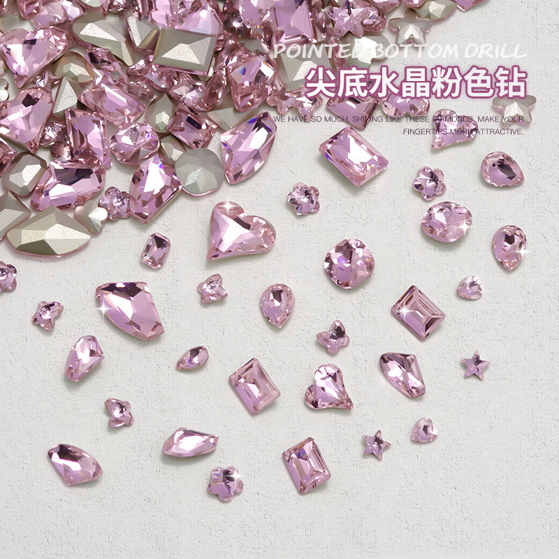 Y2g nail drill jewelry wholesale pink pointed special-shaped diamond crystal glass crooked heart axe water drop rock candy nail