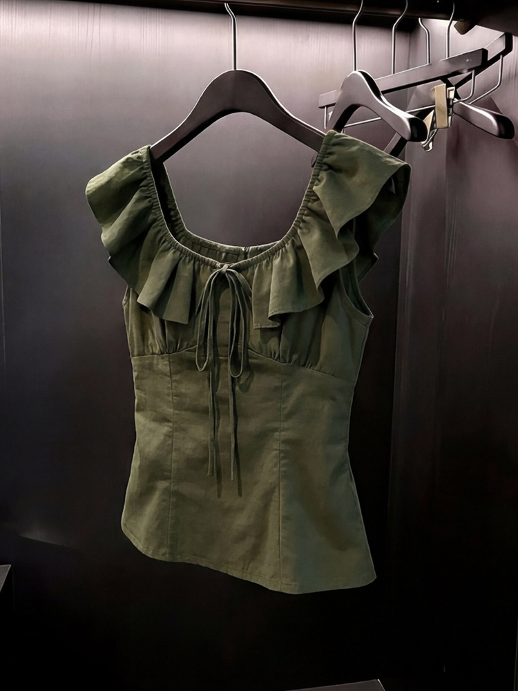 Great looking unique and beautiful niche women's summer green u-neck…